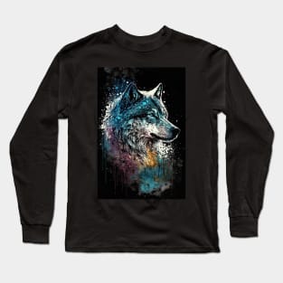 Mean Wolf portrait with blue and purple glow Long Sleeve T-Shirt